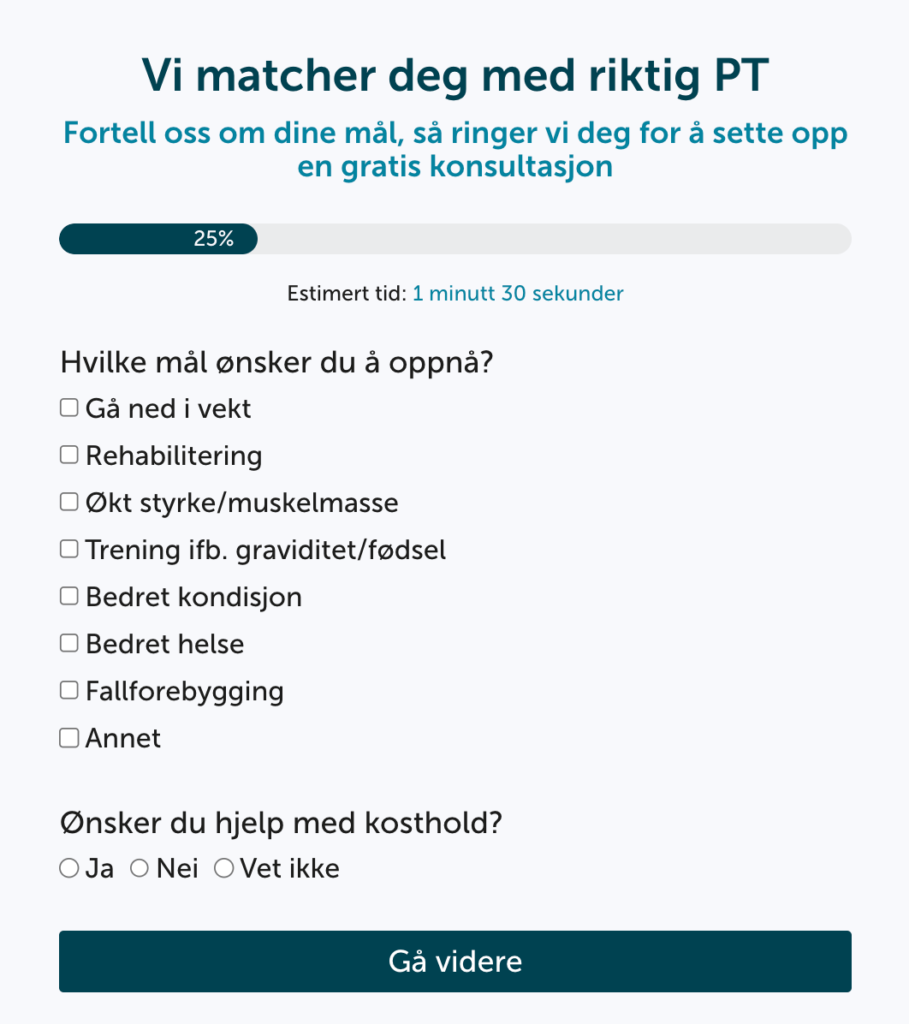 Skjema for å finne riktig personlig trener
